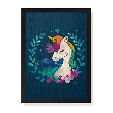 Imagem de Arte Maníacos Quadro Decorativo em Madeira Unicórnio Aquarela - 23x16,25cm (Moldura caixa em laca preta)