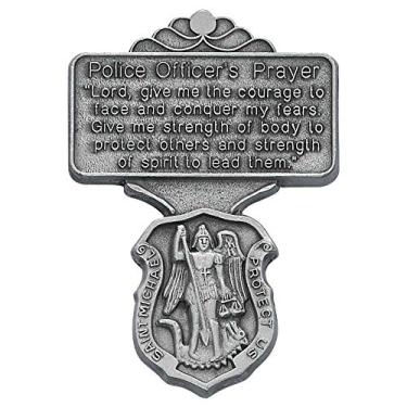 Imagem de Medalha de proteção com clipe de viseira de estanho de oração de oficial da polícia de São Miguel