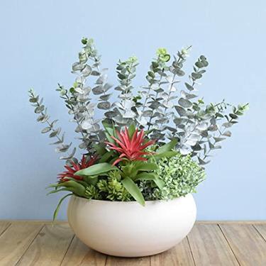 Imagem de Arranjo de Eucalipto e Bromélia Artificiais no Vaso de Vidro Nude Fosco |Linha Permanente Formosinha