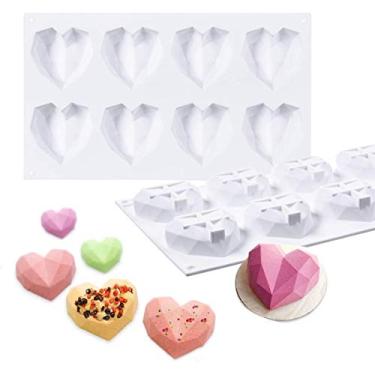 Imagem de Bandeja de molde de silicone em formato de diamante em formato de coração, molde de sobremesa para decoração de bolos, doces, cupcake, vela de sabão "faça você mesmo" para assar chocolate, casamento, noivado, dia dos namorados (8 xícaras)
