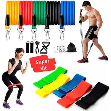 Imagem de Kit 5 Mini Band + Kit 11 Elastico Extensor Treino Em Casa Exercícios Malhar Musculação Pilates Fisioterapia Crossfit