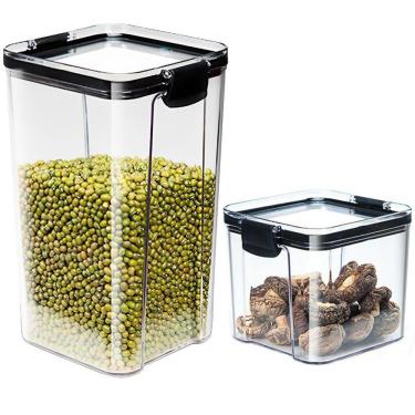 Imagem de Pote Hermetico Tampa Vacuo Kit 2 Unidades Acrilico Transparente Veda Trava Cozinha Alimento Multiuso Armario Empilhavel Resistente Organizador