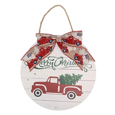 Imagem de Placa De Porta De Madeira De Natal - Placa De Boas-vindas De Natal Poplar Letter Car Estampada Redonda Com Laço De Enfeite De Natal Para Pendurar Na Porta