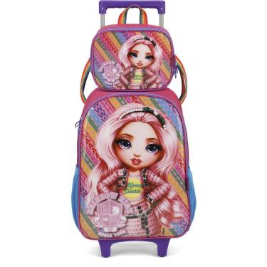 Imagem de Kit Mochila de Rodinhas Lancheira Luxcel Rainbow High Pink