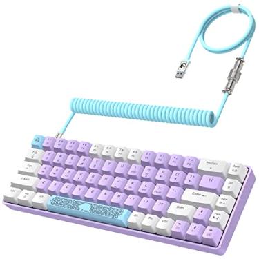 Imagem de ZIYOU LANG RK-T8 Teclado mecânico para jogos com fio 65% com retroiluminação LED RGB Anti-ghosting TKL Mini 68 teclas personalizadas C para A Cabo azul tátil para PS4 PS5 Xbox PC Mac Gamer (lavanda)