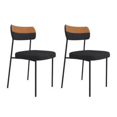 Imagem de Kit 2 Cadeiras para Sala de Jantar e Cozinha Melissa em Aço Carbono - Grafite/Whisky