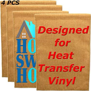 Imagem de Star Bandeira de jardim de juta em branco DIY projetada para HTV | Banner resistente de jardim de juta dupla face | Decoração resistente para prensa de calor design de vinil personalizado 45,72 cm A x 30,48 cm L, pacote com 2 (quadrado, 4 peças)