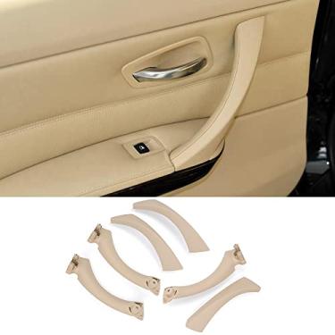 Imagem de CHUANGHUI Maçaneta de porta de carro para BMW Série 3 E90 E91 2006-2012 Maçanetas de porta interior substituir capa conjunto de maçaneta de porta de carro 323i 325i 328i 330i 335i (bege)
