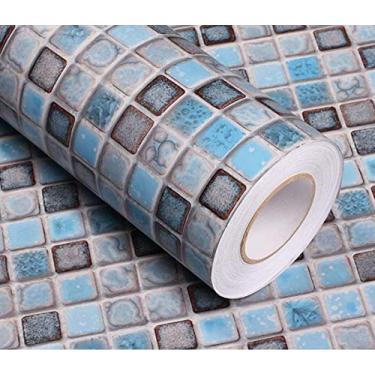 Imagem de Abyssaly Papel de parede autoadesivo de papel de parede removível grosso papel de parede fosco para banheiro cozinha balcão papel de parede azul prateleira 39,8 cm x 199,8 cm