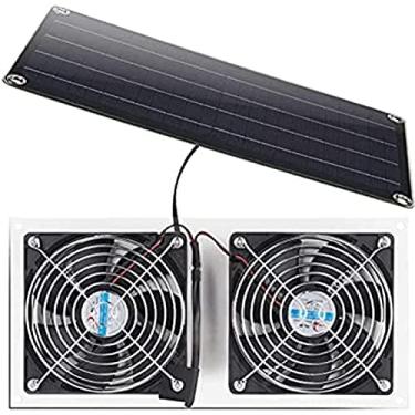 Imagem de Placa de painel solar de 10 W com ventilador de ventilação Kit de ventilador gerador multiuso, extrator de ar Equipamento externo para estufa Motorhome Casa ao ar livre Animais de estimação