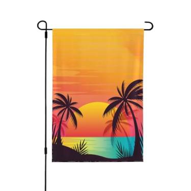Imagem de Axxitude Bandeiras de jardim de palmeira 30 x 45 dupla face, pôr do sol de verão pequena bandeira de quintal para casa de fazenda, varanda, gramado, decoração de férias ao ar livre