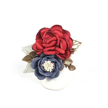 Imagem de Chamvino Broche de flor de tecido feminino moda casaco broche broche grampo cabeça flor dupla finalidade (multicolorido opcional), Zinco, Pirita de ferro