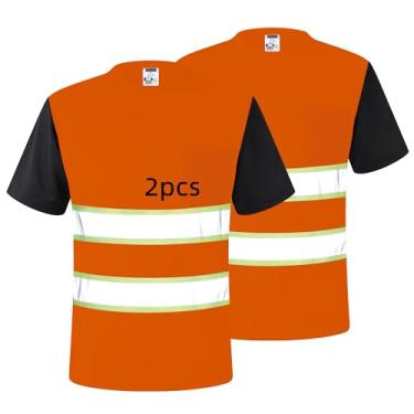 Imagem de JKWEARSA Camiseta masculina de segurança, refletiva com bolso, secagem rápida, respirável, para construção de armazém de trabalho, Laranja - 2 peças, M