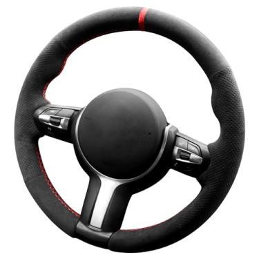 Imagem de Alfanxi Costura à mão Italy Alcantara capa para volante de carro para BMW 2 3 4 5 6Series M2 M3 M4 M5 M6 X2 X4 X5 M X6 M (BlackAlcantarawithDots+RedStripe)