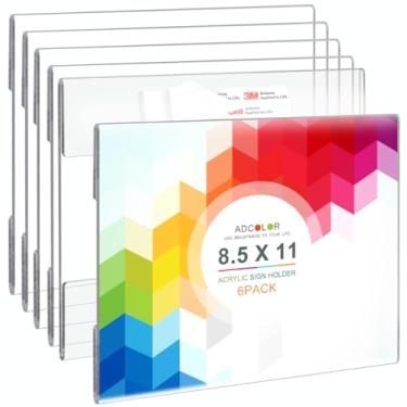 Imagem de ADColor Suporte de placa de acrílico 21 x 28 cm - Suporte de parede horizontal de plástico transparente para exibição de imagem com fita adesiva montada para documentos, menu, folheto, pôster