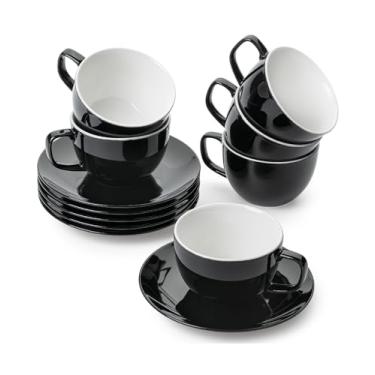 Imagem de Xícaras de chá e pires de porcelana BTaT - 170 g, preto, conjunto de 6, adultos