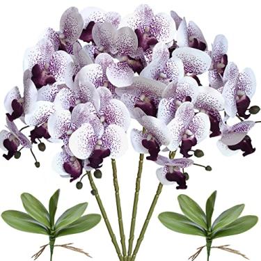 Imagem de FagusHome Orquídea artificial, núcleo roxo de 81 cm, 4 peças com 2 feixes de folhas, borboleta falsa Phalaenopsis flores para decoração de casa
