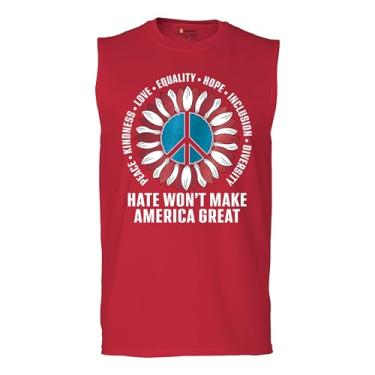 Imagem de Camiseta masculina Hate Won't Make America Great Muscle Peace Kindness Love Equality Hope Inclusion Diversity Peace Sign, Vermelho, P