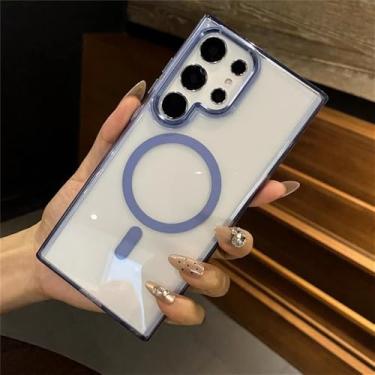 Imagem de Capa de telefone magnética transparente para Samsung A55 A35 S24 Plus S22 S23 Ultra FE Capa protetora à prova de choque, azul, para Galaxy S23Ultra
