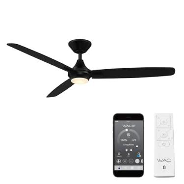 Imagem de Ventoinha de teto WAC Smart Fans Blitzen para ambientes internos e externos de 3 lâminas para casa inteligente 137.2 cm preto fosco com kit de luz LED 3000K e controle remoto funciona com Alexa e iOS
