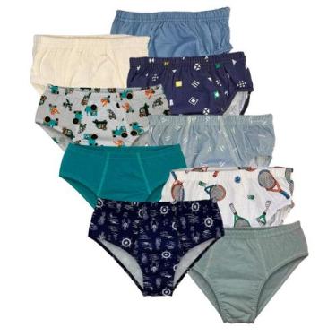 Imagem de Kit 9 Cueca Infantil Menino Slip Sortidas Estampada e Lisa em Algodão 