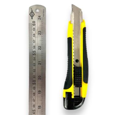 Imagem de Kit de Régua de Aço Inoxidável 60 cm e Estilete Profissional 18 mm