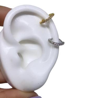 Imagem de Piercing Argola Orelha e Nariz Cravejada Com Pedras Zircônia Torção 8m