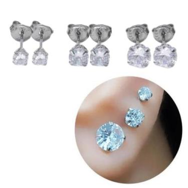 Imagem de Trio de Brincos de zircônia 5mm 4mm e 3mm Aço cirurgico - Morganitte J