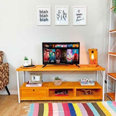 Imagem de Rack de TV Industrial de Ferro e Madeira Style Square 2 Nichos e 1 Nic