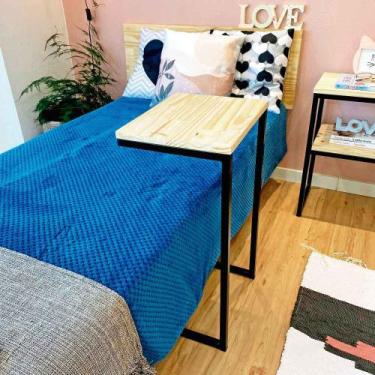 Imagem de Mesa Lateral de Apoio para Sofá Style Industrial de Ferro e Madeira Na