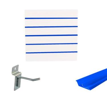 Imagem de Painel Canaletado Branco em Mdf 0,61 x 0,61m com Perfil Pvc Azul e 10 