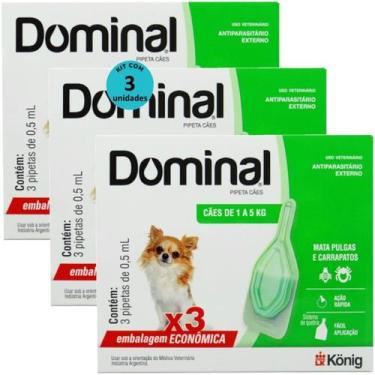 Imagem de Dominal pipeta para cães 1 a 5kg 0,5ml verde 3 unid. kit com 3 cxs pre