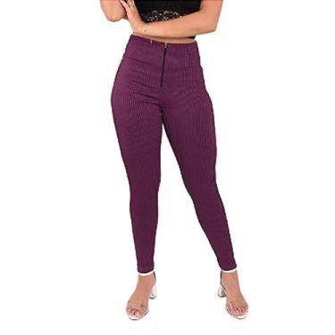 Imagem de Calça feminina montaria legging canelada ziper - LORI MODAS, Roxo, GG
