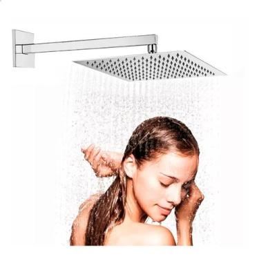 Imagem de Ducha piscina Chuveiro de parede Inox 25x25 Slim Quadrada Metal - MQC