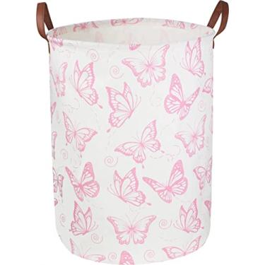 Imagem de CLOCOR Cesto de Roupa Suja Rosa, Cesto de Berçário À Prova D'Água para Meninas, Cestos...