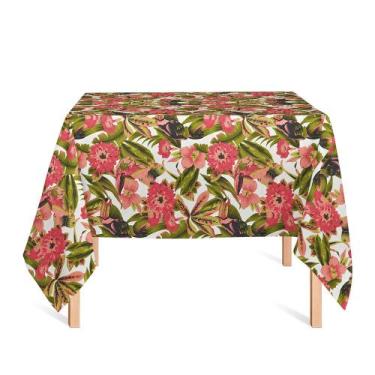 Imagem de Toalha de Mesa Quadrada em Tecido Jacquard Estampado Tucano Vermelho