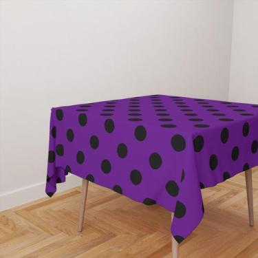 Imagem de Toalha De Mesa Quadrada 4 Lugares Tecido Oxford Poá Roxo e Preto TL288