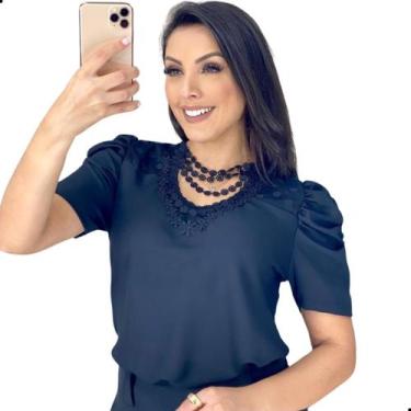 Imagem de Blusa Feminina Social Evangelica Renda Manga Bufante - LOOK MODAS OCTA