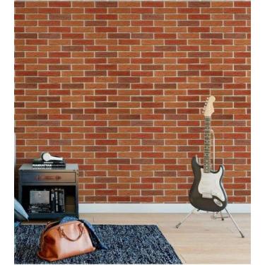 Imagem de Papel de parede modelo pedras, com tijolos em tons de laranja e marrom