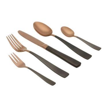 Imagem de Faqueiro Aço Inox Dois Tons Rose e Preto Pisa 30pc - Wolff