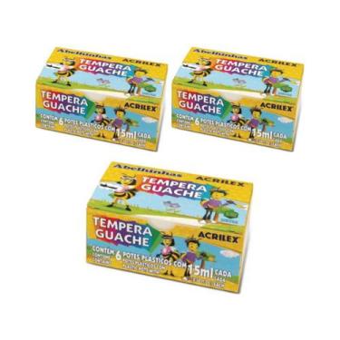 Imagem de Kit 03 Tinta Tempera Guache 15ml 6 Cores Abelinhas - Acrilex
