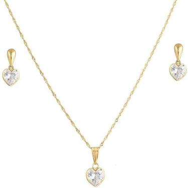 Imagem de Kit Cordão Corrente 60cm Pingente+ Brincos Coração Ouro 18k - DR Jóias