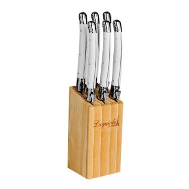 Imagem de Cepo com Facas Laguiole Madeira Branco 7 Peças - 29077 - Laguiole la t
