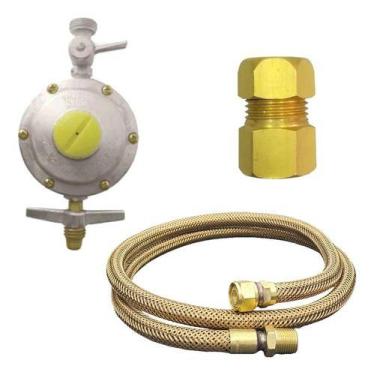 Imagem de Mangueira 80cm Gás Cobre Botijão + Regulador + Adaptador - Haenke