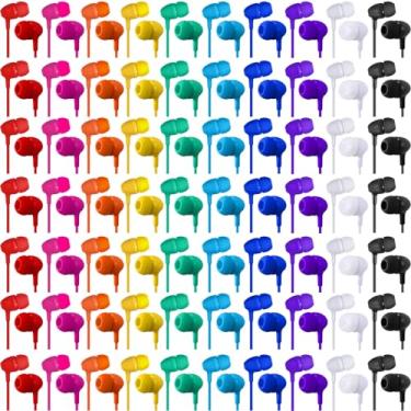 Imagem de Macarrie Pacote com 200 fones de ouvido infantis a granel, fones de ouvido de sala de aula de 3,5 mm para estudantes, cores sortidas, fone de ouvido com fio, sem microfone, para sala de aula,