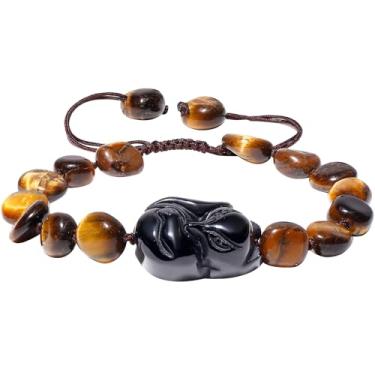 Imagem de Lightock Pulseiras amarelas irregulares olho de tigre riqueza obsidiana linda raposa pedras caídas pulseiras com contas para proteção feminina presentes de boa sorte, Medium, Pedra, Olho de tigre