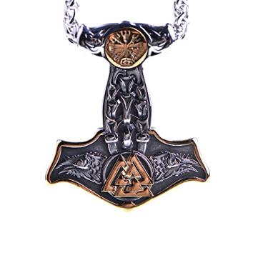 Imagem de LANGHONG Colar de martelo de Thor viking nórdico Mjolnir para homens joias de talismã, 42X50, Aço inoxidável, Sem pedras preciosas