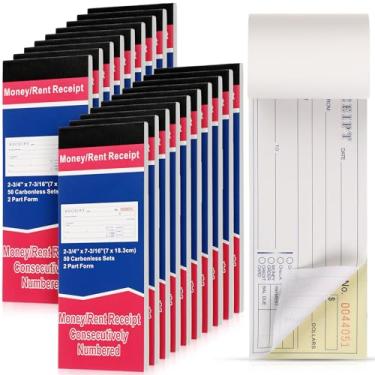 Imagem de Crtiin 20 blocos de dinheiro e aluguel livro de recibos 7,5 x 18,2 cm capa encadernada 2 partes livro de recibos sem carbono com cópias sem carbono livro de registro de recibos 50 conjuntos por livro