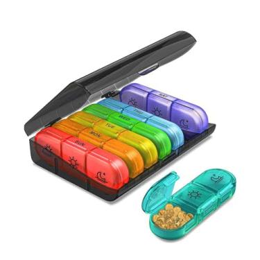 Imagem de Wopanxye Organizador de comprimidos de viagem de 7 dias, 3 vezes ao dia, caixa de comprimidos da manhã da tarde, 21 bandejas com abertura grande de um lado para facilitar o enchimento, estojo portátil