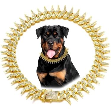 Imagem de Pimaodog Coleira de corrente de cachorro, colar estilo cravado lateral brilhante diamante cubano coleira para cães de estimação com strass brilhante para cães de estimação pequenos, médios e grandes